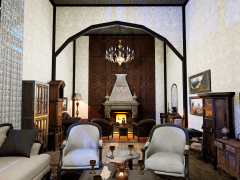 Gothic Victorian Grand Parlour Ornate Living Room 3D Модель