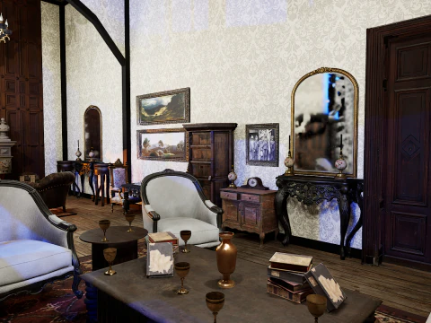 Gothic Victorian Grand Parlour Ornate Living Room 3D Model