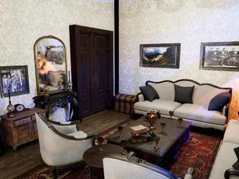 Gothic Victorian Grand Parlour Ornate Living Room 3D Model