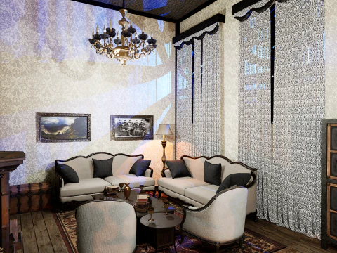 Gothic Victorian Grand Parlour Ornate Living Room 3D Model