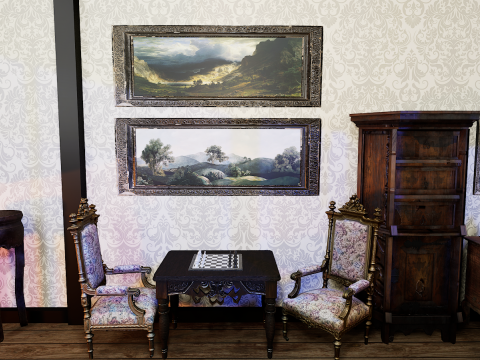 Gothic Victorian Grand Parlour Ornate Living Room 3D Модель