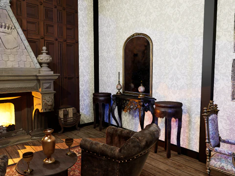 Gothic Victorian Grand Parlour Ornate Living Room 3D Model