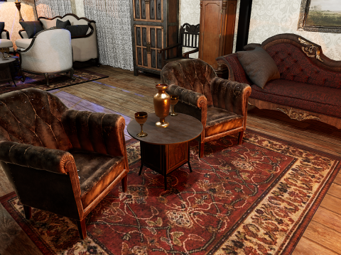 Gothic Victorian Grand Parlour Ornate Living Room 3D Модель