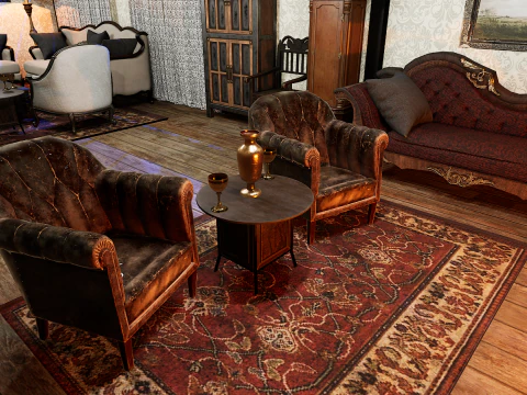 Gothic Victorian Grand Parlour Ornate Living Room 3D Model