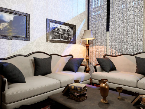 Gothic Victorian Grand Parlour Ornate Living Room 3D Model