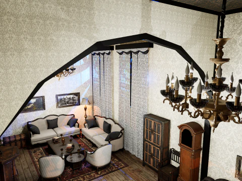 Gothic Victorian Grand Parlour Ornate Living Room 3D Model