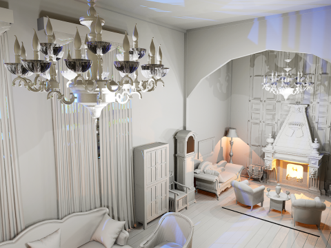Gothic Victorian Grand Parlour Ornate Living Room 3D Модель