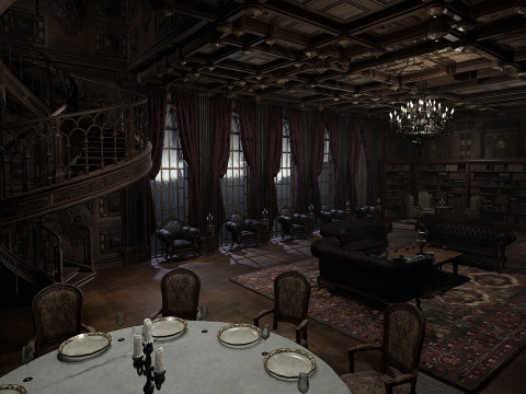 The Magnificent Valehall Mansion Grand Gothic Interior Environment 3D Модель