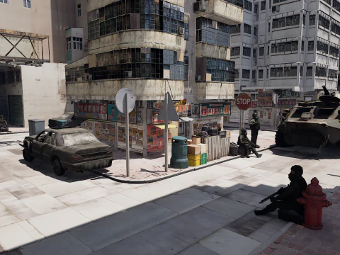 Zona rossa militare della città distopica crollata Modello 3D