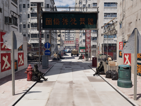 Dystopian Collapsed City Military Red Zone 3Dモデル