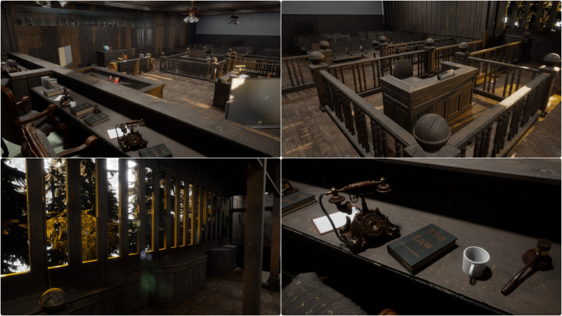 The Old Courtroom Detailed Justice Hall Interior Environment 3D Model .c4d .max .obj .3ds .fbx .stl .blend