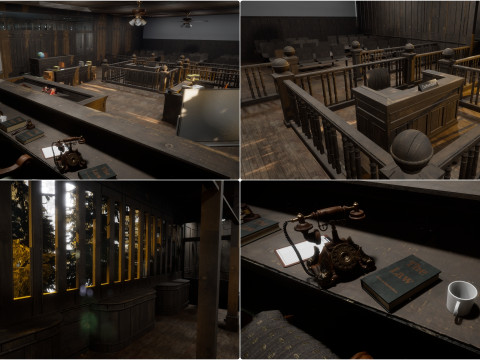 The Old Courtroom Detailed Justice Hall Interior Environment 3D मॉडल