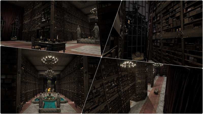 Magnificent Huge Gothic Library Cathedral-Like Interior Environment 3D 모델 .c4d .max .obj .3ds .fbx .stl .blend
