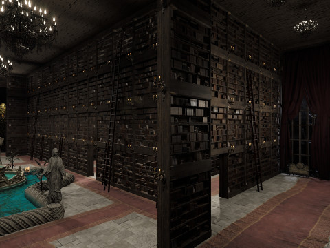 Magnificent Huge Gothic Library Cathedral-Like Interior Environment 3D 모델