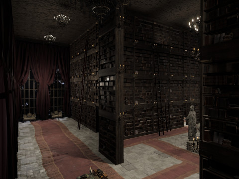 Magnificent Huge Gothic Library Cathedral-Like Interior Environment 3D 모델