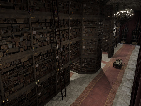 Magnificent Huge Gothic Library Cathedral-Like Interior Environment 3D 모델