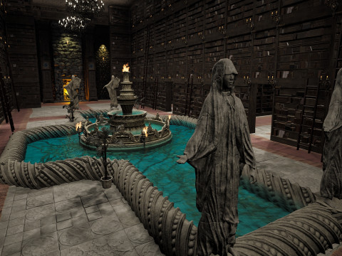 Magnificent Huge Gothic Library Cathedral-Like Interior Environment 3D 모델