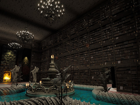 Magnificent Huge Gothic Library Cathedral-Like Interior Environment 3D 모델