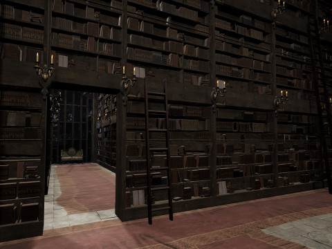 Magnificent Huge Gothic Library Cathedral-Like Interior Environment 3D 모델