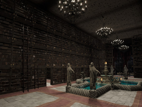 Magnificent Huge Gothic Library Cathedral-Like Interior Environment 3D 모델