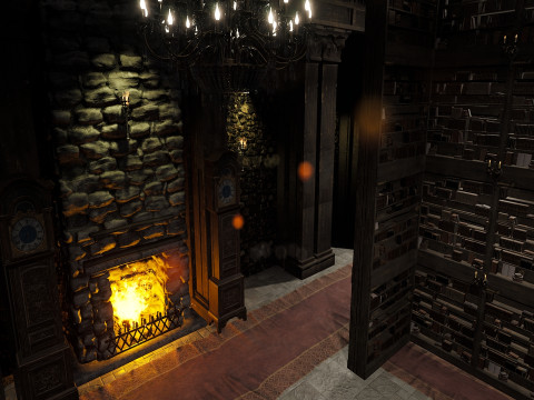 Magnificent Huge Gothic Library Cathedral-Like Interior Environment 3D 모델
