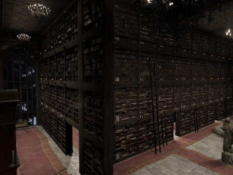 Magnificent Huge Gothic Library Cathedral-Like Interior Environment 3D 모델