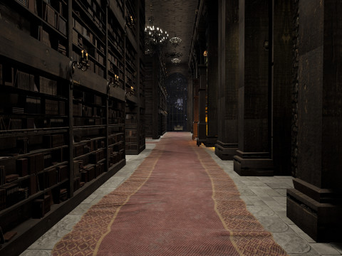 Magnificent Huge Gothic Library Cathedral-Like Interior Environment 3D 모델