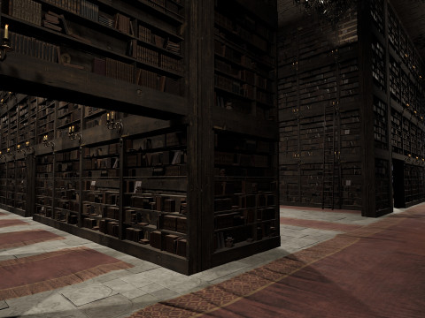 Magnificent Huge Gothic Library Cathedral-Like Interior Environment 3D 모델