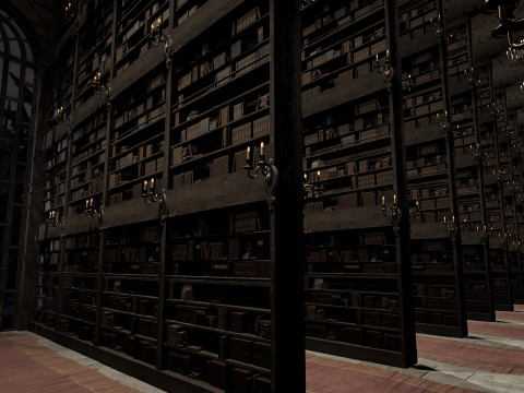 Magnificent Huge Gothic Library Cathedral-Like Interior Environment 3D 모델