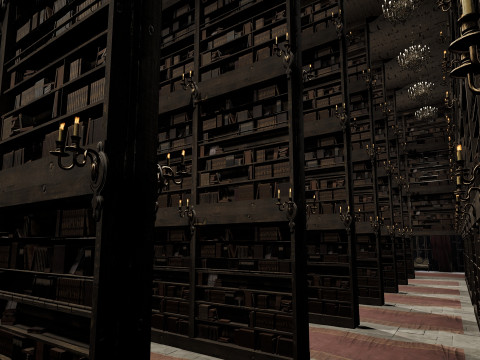 Magnificent Huge Gothic Library Cathedral-Like Interior Environment 3D 모델