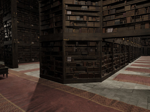 Magnificent Huge Gothic Library Cathedral-Like Interior Environment 3D 모델