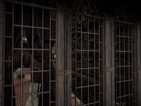 Magnificent Huge Gothic Library Cathedral-Like Interior Environment 3D 모델