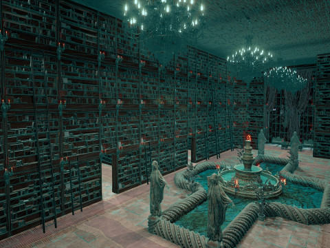 Magnificent Huge Gothic Library Cathedral-Like Interior Environment 3D 모델