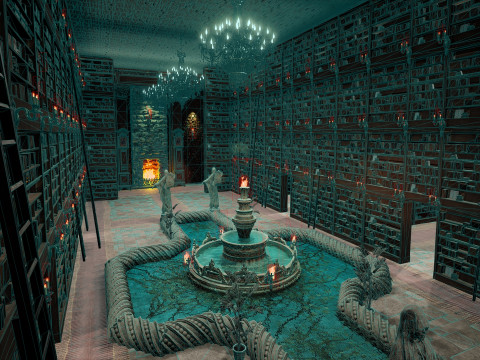Magnificent Huge Gothic Library Cathedral-Like Interior Environment 3D 모델