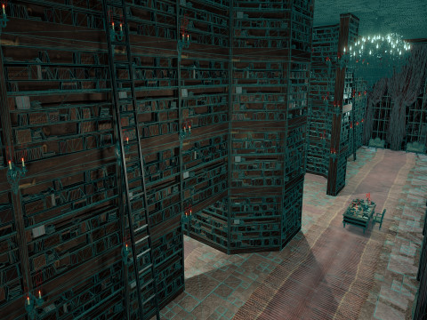 Magnificent Huge Gothic Library Cathedral-Like Interior Environment 3D 모델