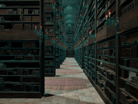 Magnificent Huge Gothic Library Cathedral-Like Interior Environment 3D 모델
