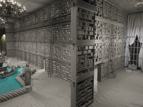 Magnificent Huge Gothic Library Cathedral-Like Interior Environment 3D 모델