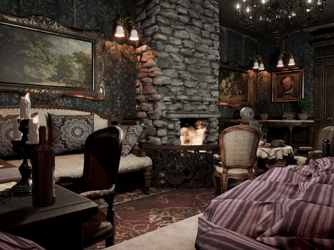 The Grand Vintage Hotel Suite Victorian Hotel Room 3D Model