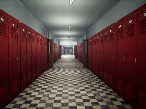 Объединенная средняя школа Redwood Valley. Крупномасштабная образовательная внутренняя среда 1990-х годов. 3D Модель