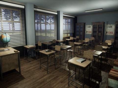 Объединенная средняя школа Redwood Valley. Крупномасштабная образовательная внутренняя среда 1990-х годов. 3D Модель