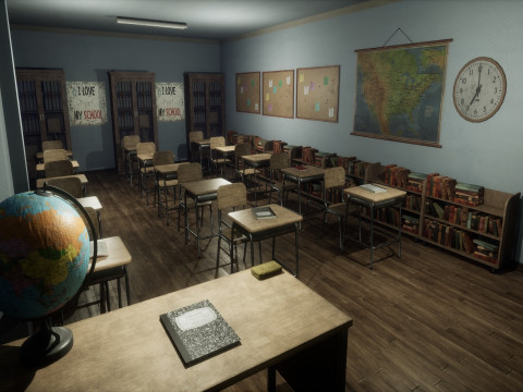 Объединенная средняя школа Redwood Valley. Крупномасштабная образовательная внутренняя среда 1990-х годов. 3D Модель