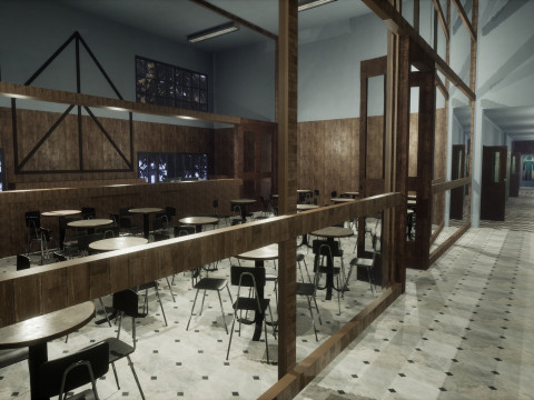 Объединенная средняя школа Redwood Valley. Крупномасштабная образовательная внутренняя среда 1990-х годов. 3D Модель