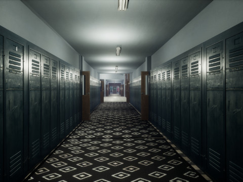 Объединенная средняя школа Redwood Valley. Крупномасштабная образовательная внутренняя среда 1990-х годов. 3D Модель