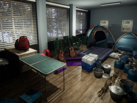 Объединенная средняя школа Redwood Valley. Крупномасштабная образовательная внутренняя среда 1990-х годов. 3D Модель