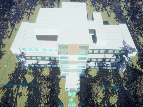 Объединенная средняя школа Redwood Valley. Крупномасштабная образовательная внутренняя среда 1990-х годов. 3D Модель