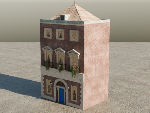 New York Style Old Building Realistic Exterior 3D Model