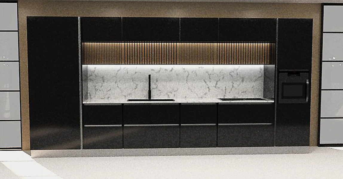 Modern Kitchen with Groove Detailing and Wall Cabinets 3D Model .c4d .max .obj .3ds .fbx .stl .blend 