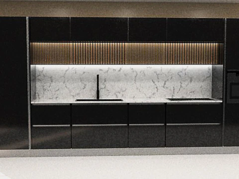 Сучасна кухня з декоративними деталями та стінними шафами 3D Модель