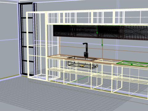 Modern Kitchen with Groove Detailing and Wall Cabinets Modello 3D