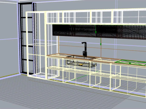Modern Kitchen with Groove Detailing and Wall Cabinets 3D Model